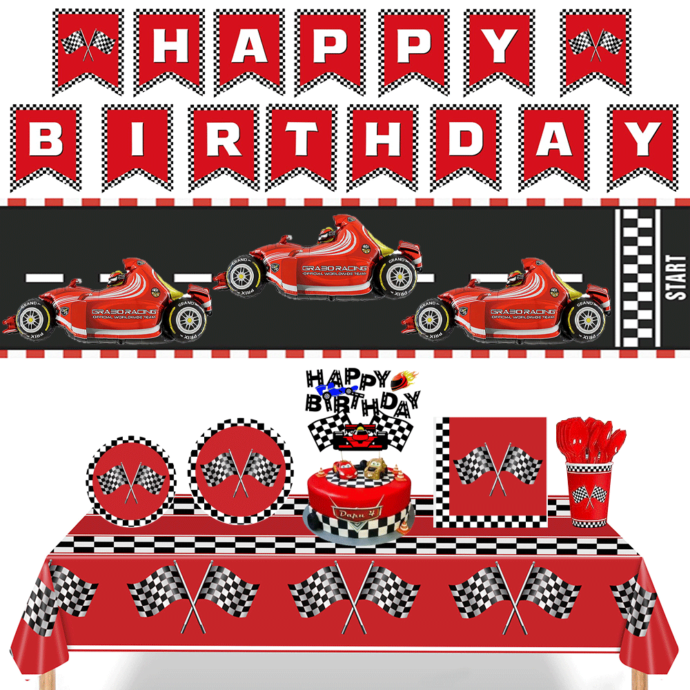 Red Racing Car Checkered Louça - Car Accessories Banner avaliação e preço